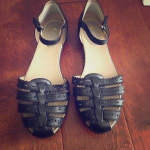 Black leather huarache flat